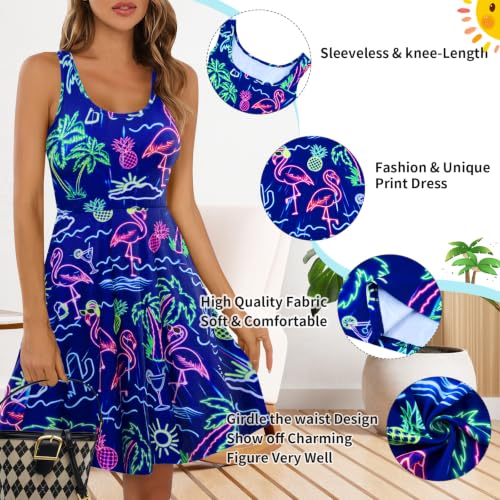 Image of uideazone Women Funny Print Sleeveless U Neck A Line Casual Midi Dress