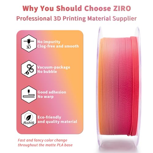 Image of ZIRO Fast Color Changing PLA, Matte Multi Colors Filament 1.75mm, Color Change by Length 3D Printer PLA, Dimensional Accuracy + /-0.03mm, Fit Most 3D Printers, 1KG / 2.2lbs Spool, Peachy Sunrise