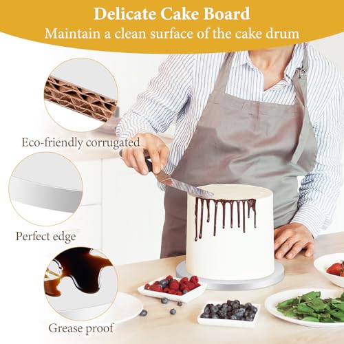 6 Inch Cake Drum Round - 6 PCS Sturdy 1/2 Inch Thick Cake Boards, White Cake Cardboard Circles Bases, Waterproof and Oil-Proof Corrugated Cardboard, Drums Cardboard for Wedding Party Dessert DIY