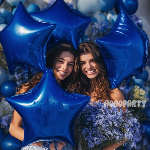 Image of 25Pcs Blue Star Shaped Foil Mylar Balloons 18 Inch Blue Pentagram Helium Balloons for Birthday Wedding Anniversary Engagement Party Decorations Supplies