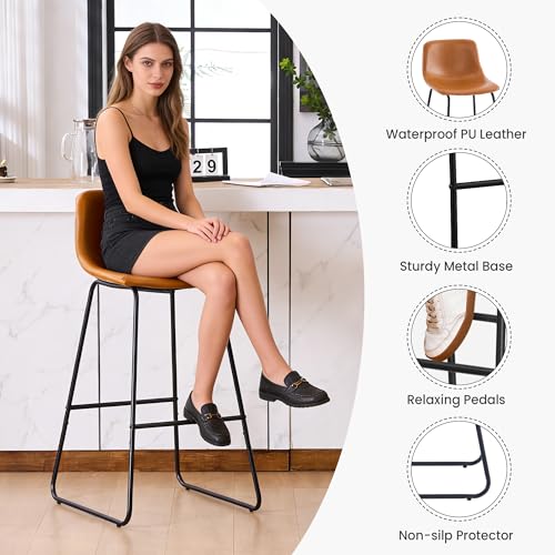 Joysoul Set de 2 Butacos Butacas de Bar Altura de Mostrador Modernos con Patas de Metal Sillas Industriales con Respaldo para Cocina Comedor y Pub (Marrón, 30 pulgadas) miniatura 5