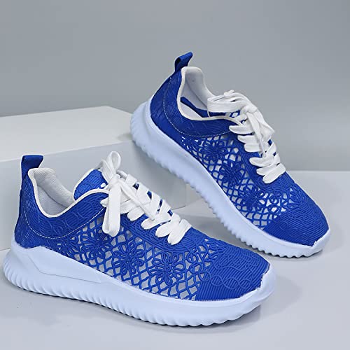 Baskets chaussures de course respirantes avec semelle compensée légère en maille bleu