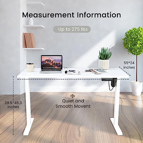 Green Arrow Life Helper Electric Standing Desk, 58 X 28 Inches Height Adjustable Desk Ergonomic Home Office Sit Stand Up Desk Whole Piece Desk Board (White Frame + White Desktop) #TOP1