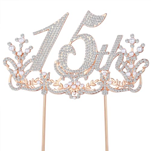 Lovelyshop Luxurious Diamond Gold Cake Topper for 15th Birthday Celebrations