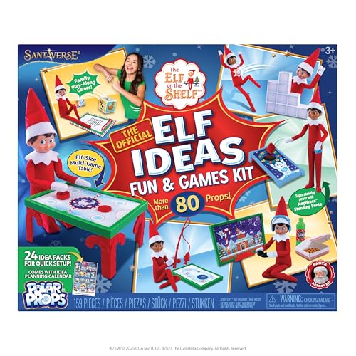 The Elf on the Shelf Polar Props Official Elf Ideas Fun & Games Kit | 24 days of easy Elf scenes, 80+ props, planning calendar, MagiFreez pants, ages 3+, Scout Elf not included