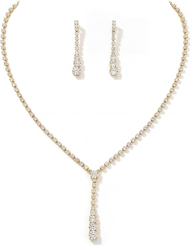 Bride Silver Bridal Necklace Earrings Set Crystal Wedding Jewelry Set Rhinestone Choker Necklace for Women and Brides