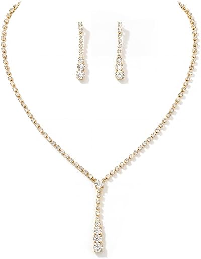 Unicra Bride Silver Bridal Necklace Earrings Set Crystal Wedding Jewelry Set Rhinestone Choker Necklace for Women and Girls (3 piece set - 2 earrings and 1 necklace)