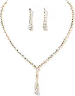 Unicra Bride Silver Bridal Necklace Earrings Set Crystal Wedding Jewelry Set Rhinestone Choker Necklace for Women and Brides