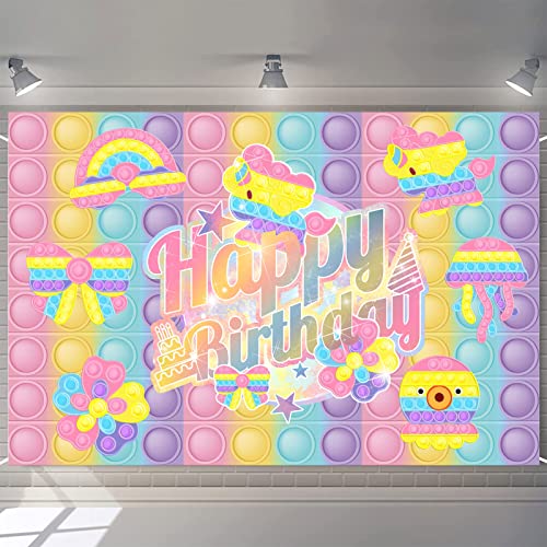 Pop Toys Banner de fiesta de cumpleaños Fondo Pop Party Decoraciones Suministros Baby Shower Niños Fotografía Macaron Pastel Pop Tema Feliz Cumpleaños Banner 5x3FT Estilo dos Cover