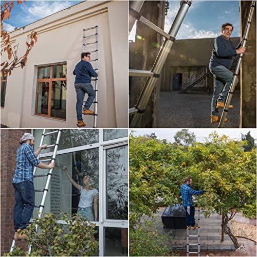 TOOLITIN Telescopic Ladder 3.8M/12.5ft Aluminium Loft Ladder Extendable Telescopic Ladders Portable Extension Ladder Multi-Purpose Collapsible Ladders for Household or RV Work 330lb/150kg Capacity