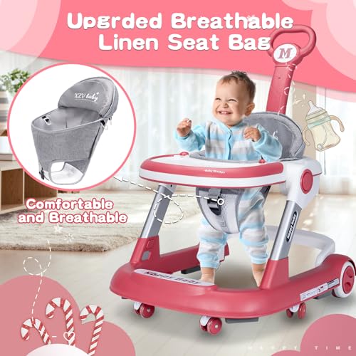Baby Walker with Wheels 5 in 1 Foldable Activity Center with Mute Wheels Adjustable Heights Anti-Fall Push Walkers for Boys Girls Safe Infant Toddler Walker with Footrest for 6-24 Months - Thumbnail 3