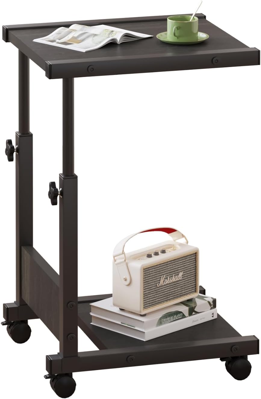 C Table End Table,2-Tier Small Side Table for Couch,Adjustable Height Night Stands for Living Room,Bedroom,Bedside,Black