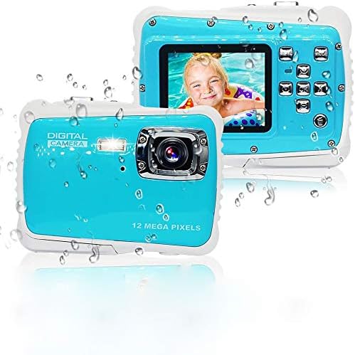 ISHARE Kids Camera 12MP Waterproof Child Camera HD Underwater Digital Camera with Flash and Mic 2.0" LCD 8X Digital Zoom for Girls Boys Gift Blue Color