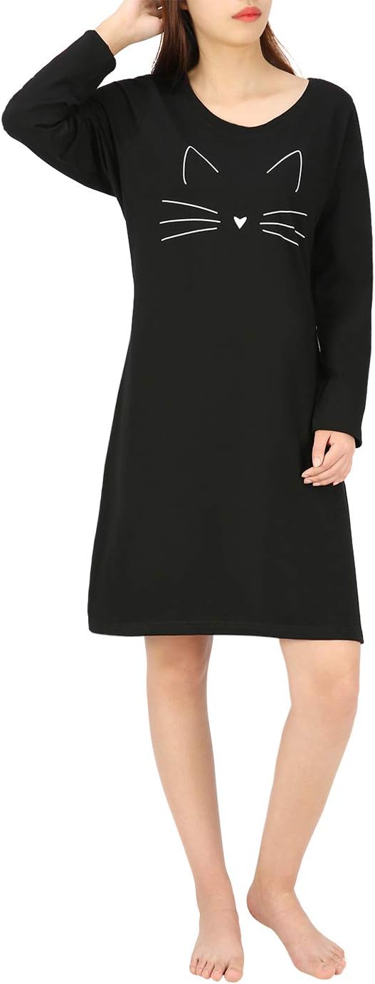 HDE Womens Sleepwear Cotton Nightgowns Long Sleeve Sleepshirt Print Night Shirt