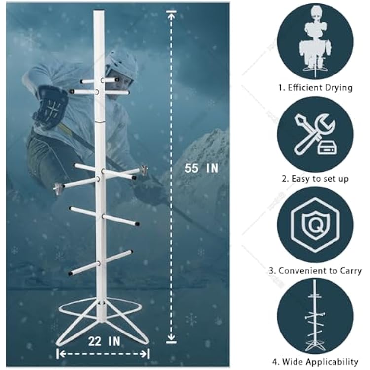 Hockey Gear Drying Rack Hockey Drying Rack Metal Sports Gear Storage Dry Rack for Drying and Storing Adult and Child Sports Equipment Hockey Equipment Drying Rack-4 Additional Hanging Clips