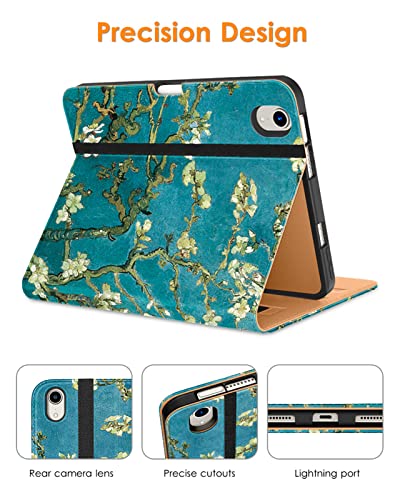 Dtto Ipad Mini 6 Case 8.3 Inch 2021, Premium Leather Business Folio Stand Case Blossom With Protective Soft Translucent Frosted Back Case Ice Blue #TOP4