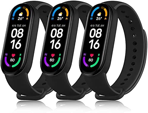 Yisica Zestaw 3 bransoletek kompatybilnych z Xiaomi Mi Band 5 / Xiaomi Mi Band 6 / Amazfit Band 5, miękki silikon, regulowane, zapasowe bransoletki do Xiaomi Mi Band 5 / Mi 6