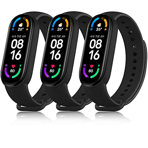 Mugust 3 Pack Correa Compatible con Xiaomi Mi Band 5 / Xiaomi Mi Band 6 / Amazfit Band 5, Pulseras de Repuesto de TPU Clásica (Negro+Negro+Negro)