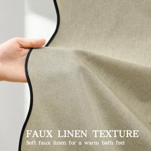 Furlinic Boho Scalloped Shower Curtain No Hook Linen Extra Wide Taupe 78x75 by Furlinic - Used condition - Image 2