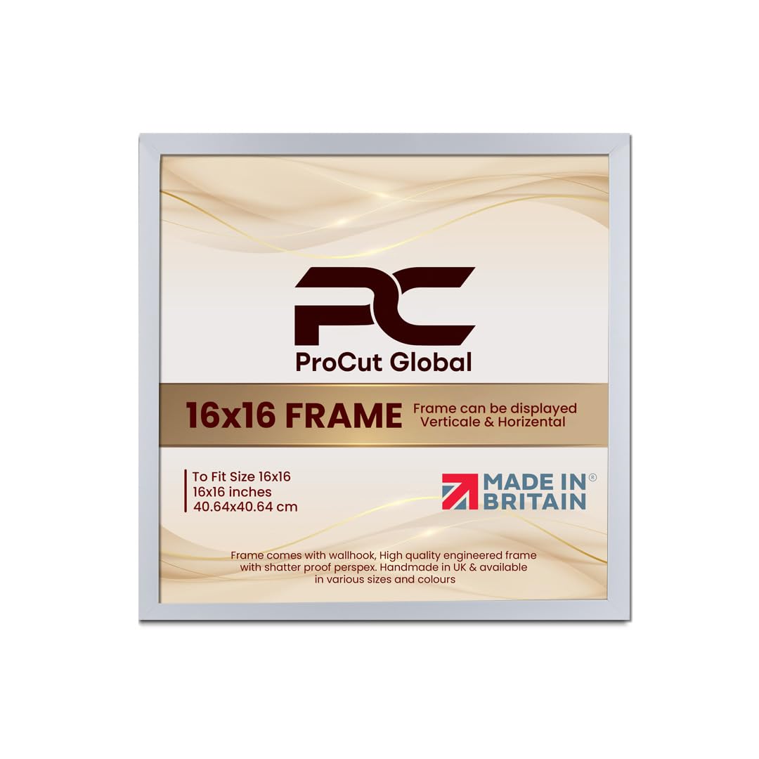Procut Global 16X16 White Picture Frames - Modern Wooden Photo Frame with Shatterproof Perspex for Wall or Tabletop - Perfect for Posters, Certificates, Prints - Sizes & Colors Available