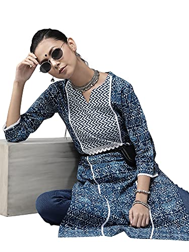 Image of INDO ERA Women's Cotton Straight Fit Printed Calf Length Straight Kurta(KT0NB2169)