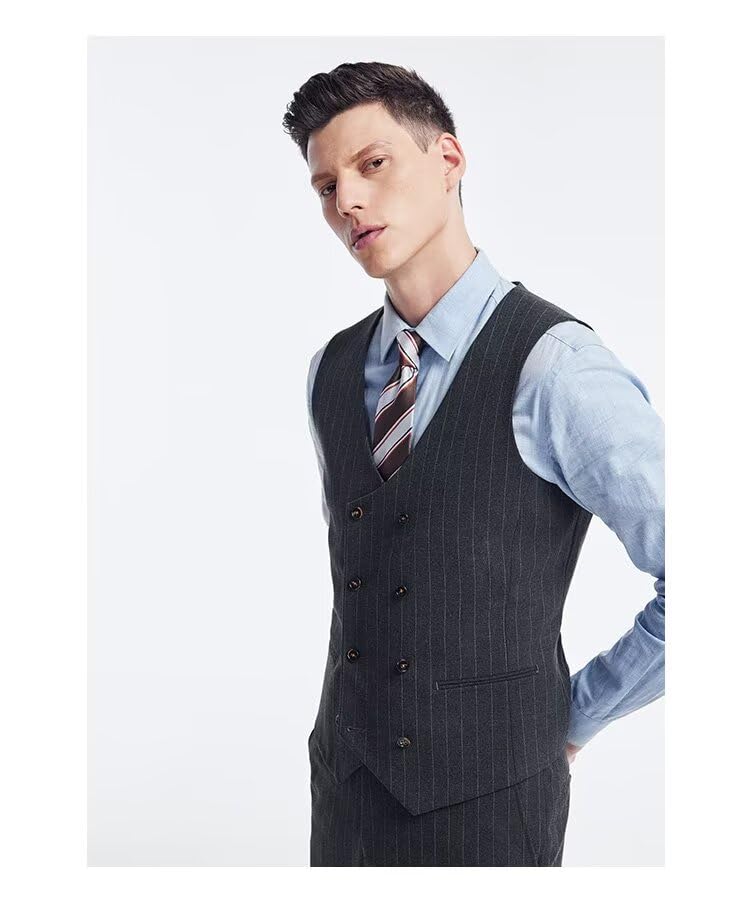 Mens Pinstripe Business Suit Vest Slim Fit Formal Dress Tuxedo Waistcoat4