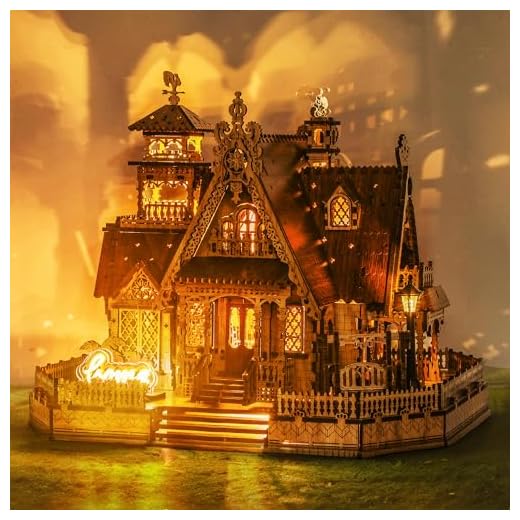 FUNPOLA LED 3D Holzpuzzle für Erwachsene - DIY Miniatur-Bausatz mit LED-Blitz - Erwachsene 3D Handmade Rustic Architecture Home Decor Geschenk (Rural Cottage)