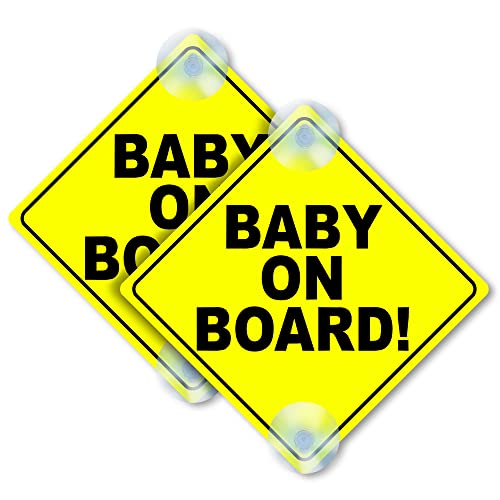 Image of 2PC Baby on Board Signs - 5 x 5 Car Signs Baby on Board - Kids on Board Car Sign - Baby in Car Sticker - Baby on Board for Cars with Suction Cups