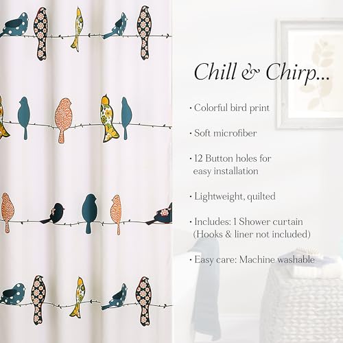 Image of Lush Decor Rowley Birds Shower Curtain, 72 inch W x 72 inch L, Multi - Colorful Floral Bird Pattern - Whimsical & Playful Bird Shower Curtain - Farmhouse, Coastal, & Boho Bathroom Decor