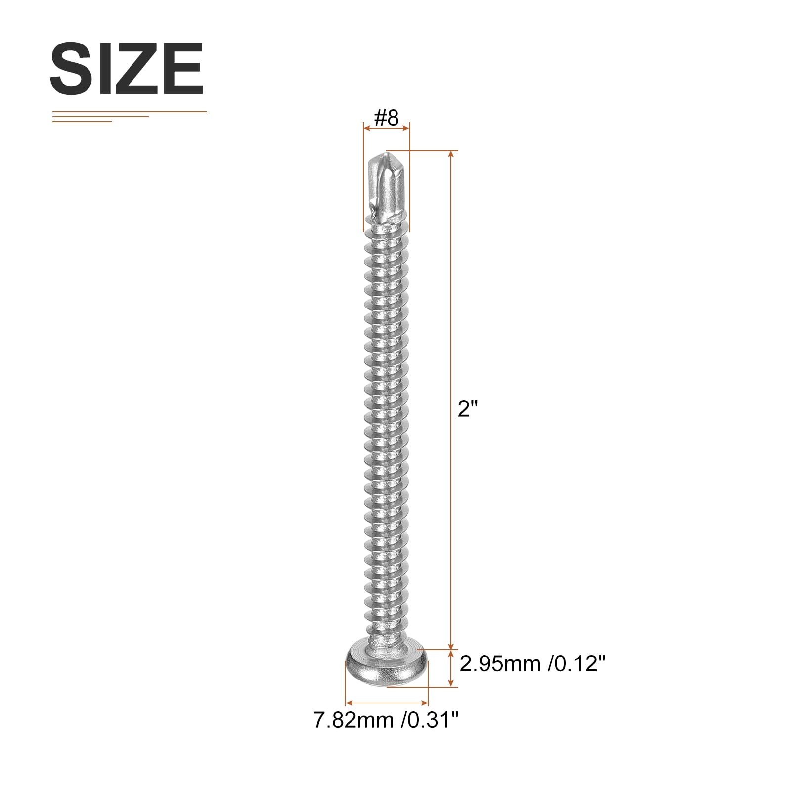 DTGN #8x2" Pan Head Self Drilling Screws - 100Pack - 410 Stainless Steel Phillips Drive Self Tapping Sheet Metal Screws - Image 2