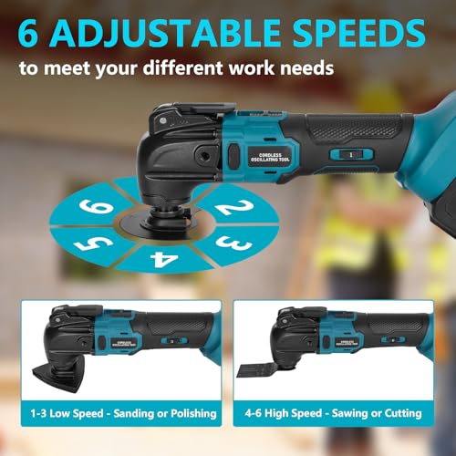 Yofuly Akku-Multifunktionswerkzeug für MMAKI-TA 18V Li-Ion Akku, Multimaster 6 Einstellbare Geschwindigkeiten, Oszillationswerkzeug zum Trennen, Schleifen und Schaben (Batterien Nicht Enthalten) – Bild 5