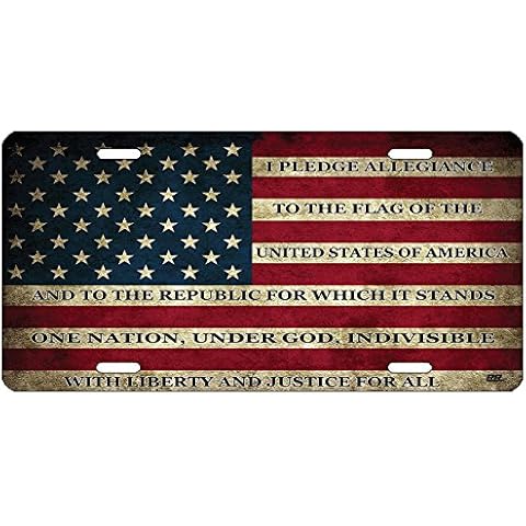 Rogue River Tactical USA Flag License Plate Novelty Auto Car Tag Vanity Gift American Patriotic Pledge of Allegiance Cover