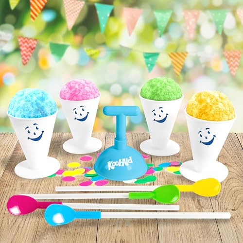 Image of Kool-Aid Deluxe Snow Cone Party Kit - 4 Reusable Snow Cone Cups, 4 Spoon Straws, Snow Cone Shaper, Colorful Confetti - Birthday Party or Summer Cookout Serving