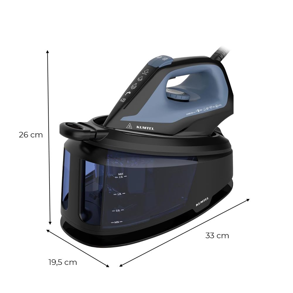 Mediawave Store - Ferro da Stiro a Vapore con Caldaia 2400W - Stira Verticale con Piastra in Ceramica e Serbatoio 1.5lt per Stiratura Professionale anche a Secco - Autopulente e Anticalcare