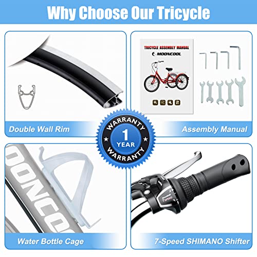 image for Slsy Adult Tricycles 7 Speed, Adult Trikes 20/24 / 26 inch 3 Wheel Bik