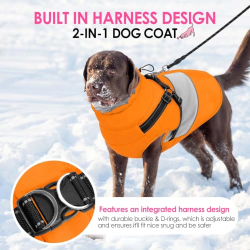 Image of AOFITEE Dog Coat Large Dog Winter Coat Waterproof Dogs Jacket with Harness