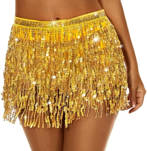 Sequin Fringe Skirt Women Tassel Wrap Skirts Sparkly Hip Scarf Pa...