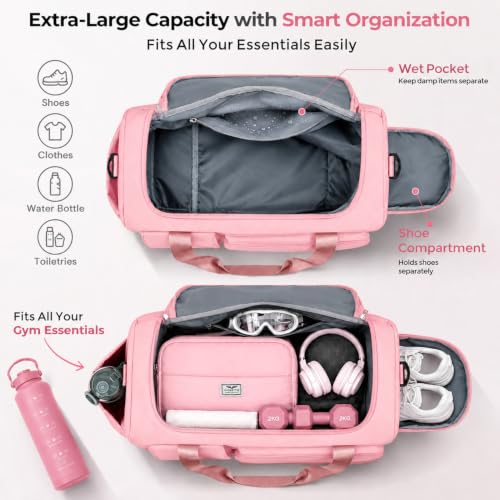 Image of FIORETTO Women's Gym Duffle Bag with Shoes Compartment, 30L Capacity, Ideal for Travel, Gym, Sports, Duffel, Weekender