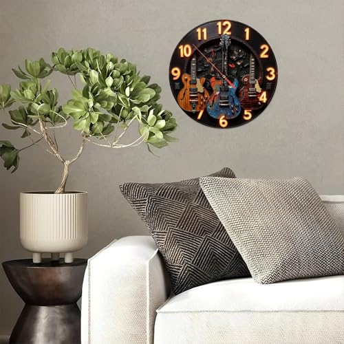Reloj de pared guitarra vintage madera 10 pulgadas miniatura 4