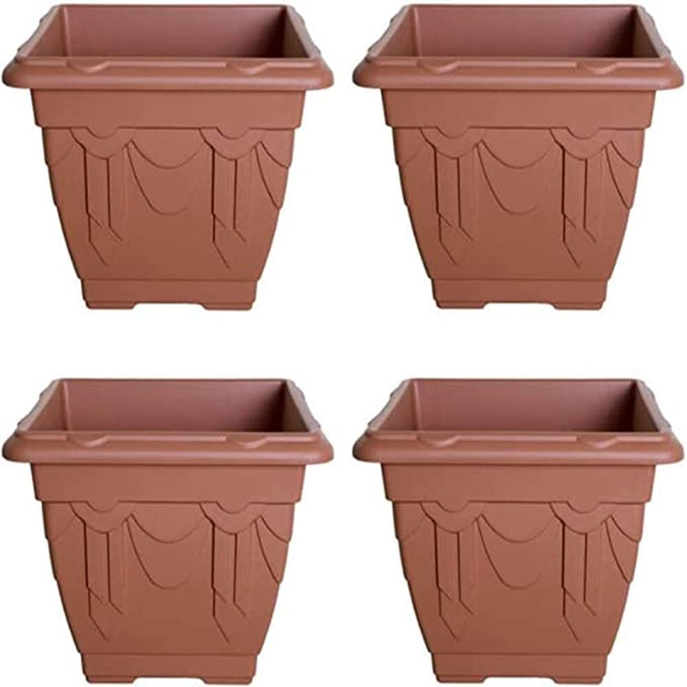 PHG Antique Square Indoor Outdoor Plastic Planter Pot | Venetian Style Flower Pot | Large Planter Set | Herb Planter | Barrel Planters | Over Fence Planters | 30 metres (Pack of 4, Terracotta)