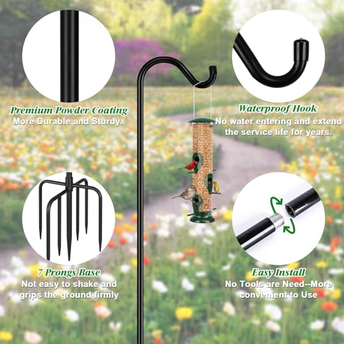 image for FEED GARDEN Adjustable Shepherd Hook Bird Feeder Pole with 7 Prongs Ba