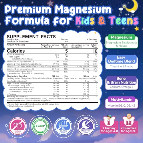 Image of Kids Magnesium Gummies + Calcium & Omega 3 for Sleep, No Melatonin, 120Cts