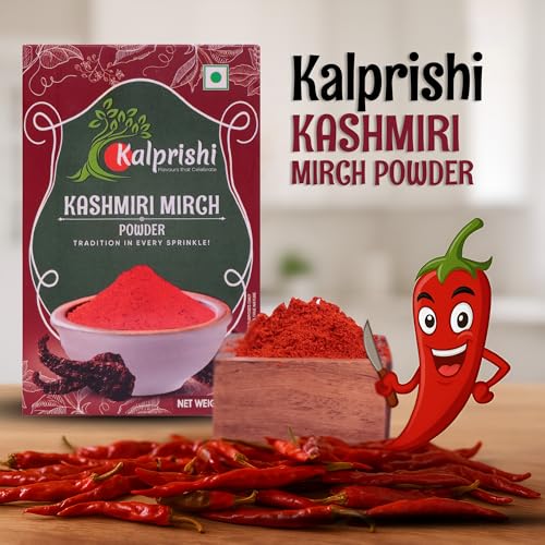 Image of Kalprishi Kashmiri Red Chilli Powder with Natural Oils, 500 gm (100g x 5) Kashmiri Lal Mirch Powder for Curry, Paratha, Sabji, Tadka, Pulav