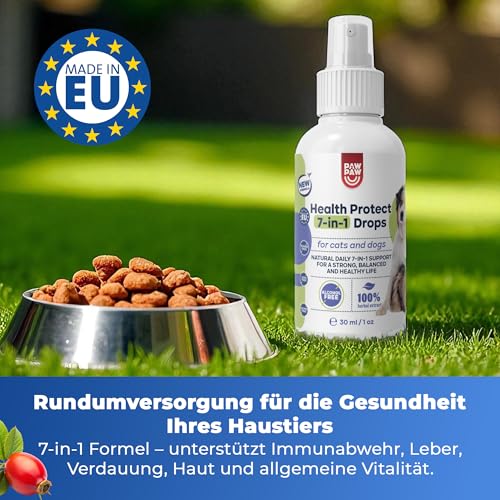 PAW2PAW Health Protect 7‑in‑1 Spray Hunde & Katzen – Immunsystem, Verdauung, Leber, Stoffwechsel, Haut & Fell, Energie, Stress – mit Kollagen & Kräutern – neutraler Geschmack – 30 ml, 200+ Sprühstöße