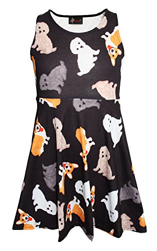 Girl's Children's Cute Dogs Puppies Animal Print Sleeveless Skater Dress