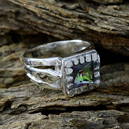 Bague en argent sterling 925 carrée avec pierre de couleur au choix