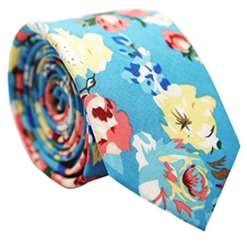 Image of Mantieqingway Men's Cotton Floral Neck Tie 2.56'' Printed Skinny Tie