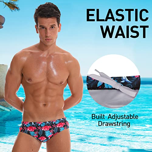 Arcweg Men's Swimming Trunks Briefs Low Waist With Removable Pad Swimwear Elastic Beach Shorts Boxers Underwear Red Flowers #TOP2
