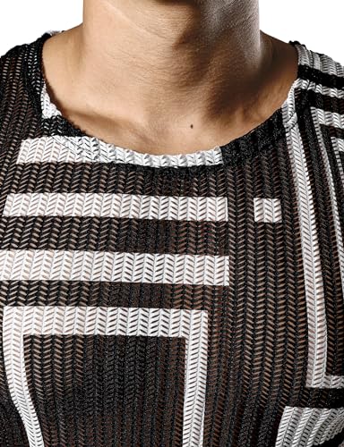 JOGAL Mens Boho Summer Tank Top Sleeveless Muscle Mesh Shirt3