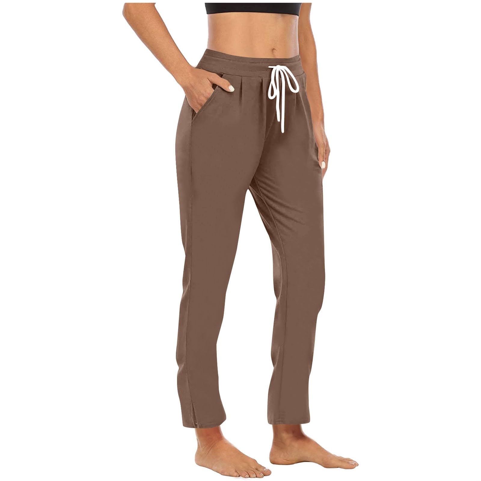 Lounge Pants for Women High Waist Straight Leg Yoga Joggers Lightweight Casual Athletic Workout Trousers with Pockets — view 12